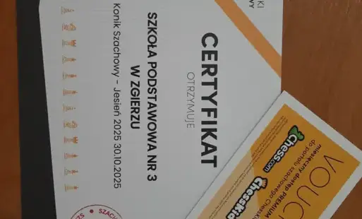 Certyfikat otrzymany przez szkołę.
